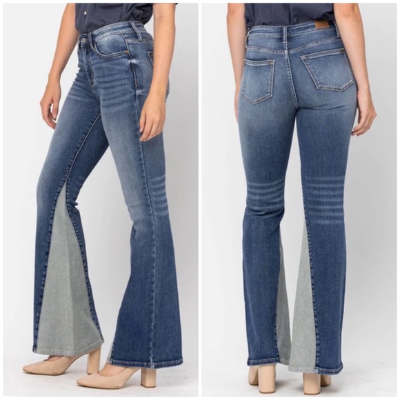 Judy Blue Frankie Two Tone Panel Flare Jeans [5100] - Picture 1 of 12